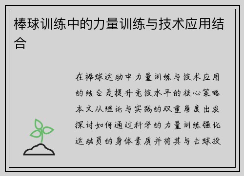 棒球训练中的力量训练与技术应用结合