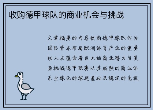 收购德甲球队的商业机会与挑战